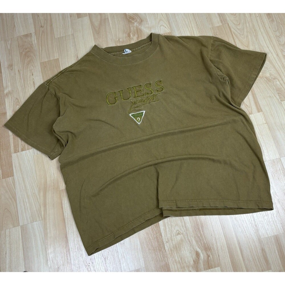 Vintage 90s Single Stitch Guess Jeans Embroidered T-Shirt / Green / Size Large
